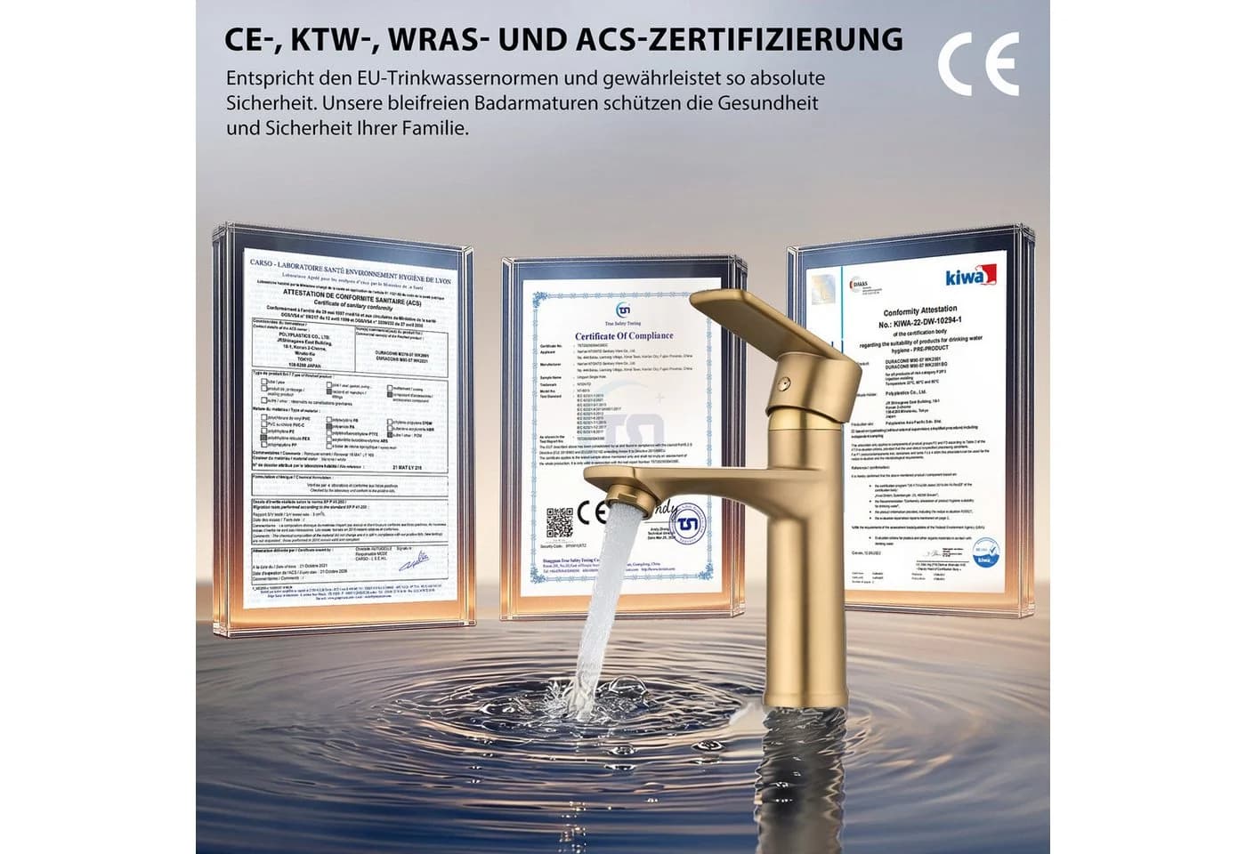 HOMELODY Waschtischarmatur Einhebelmischer Gold 3/8 Anschluss
