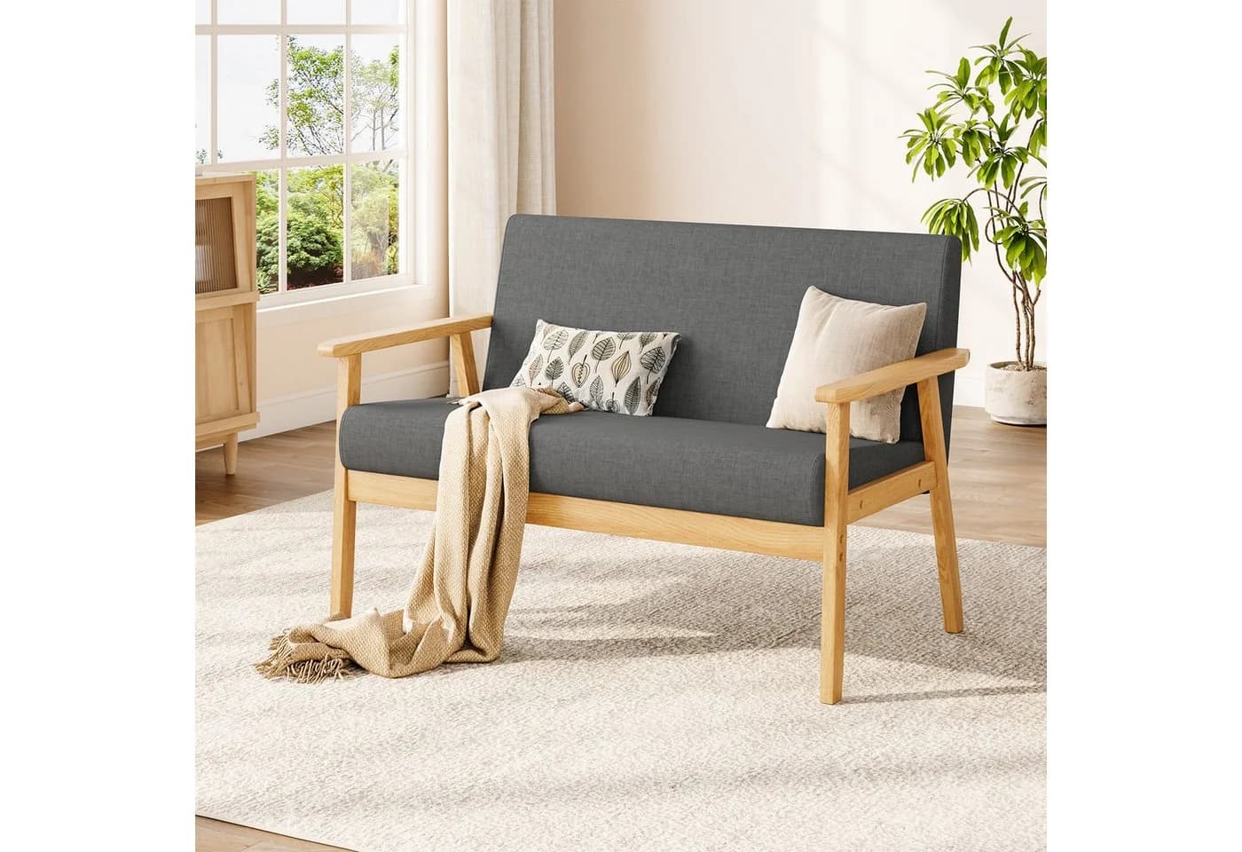 OUNUO 2-Sitzer Sofa Modern Skandinavisch Dunkelgrau