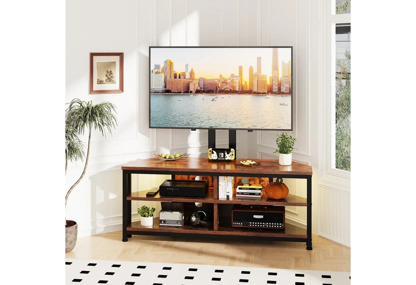 Dripex TV Lowboard Eckschrank mit Halterung und LED