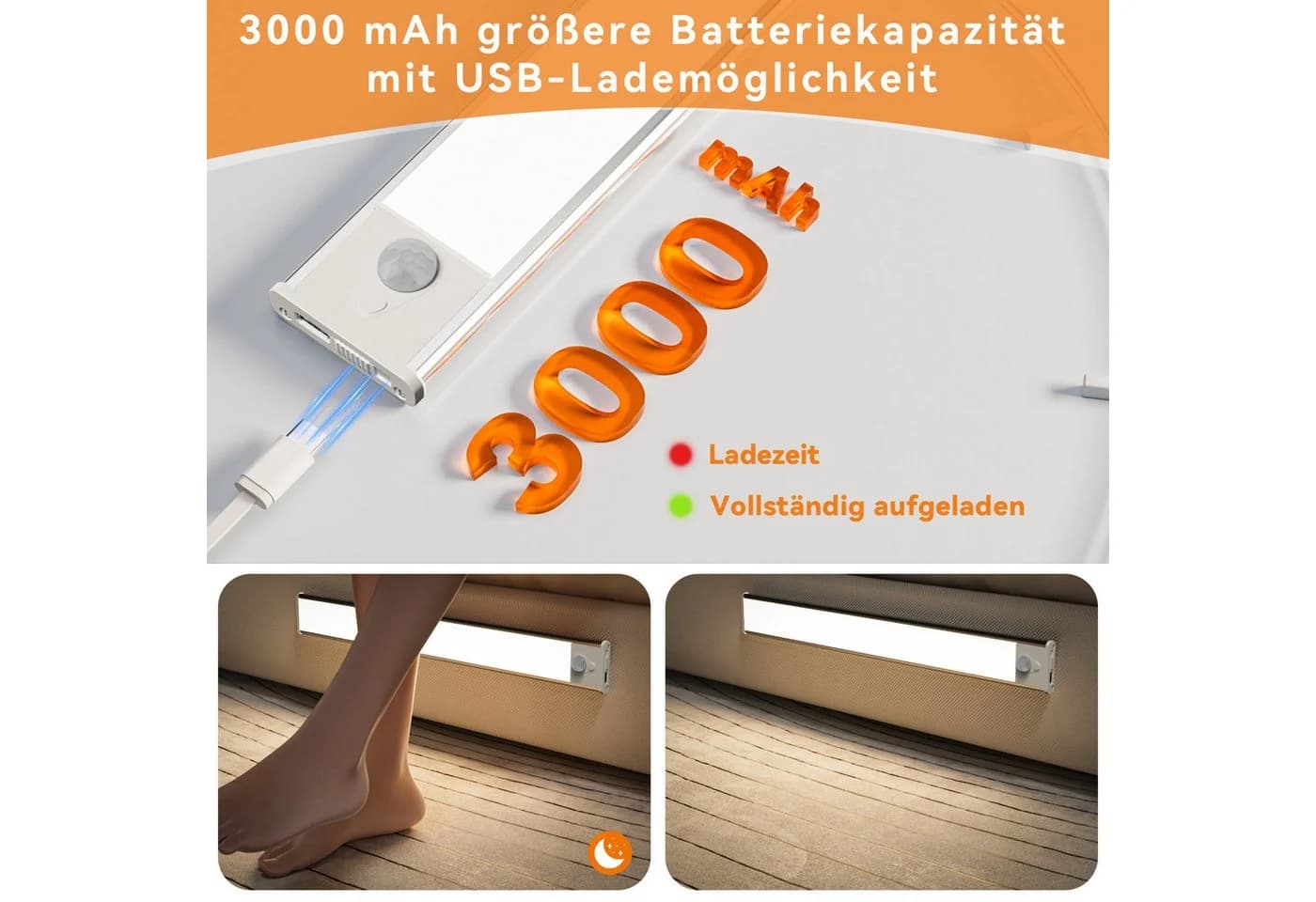 Lujasi LED Unterbauleuchte mit Bewegungsmelder, dimmbar, silber