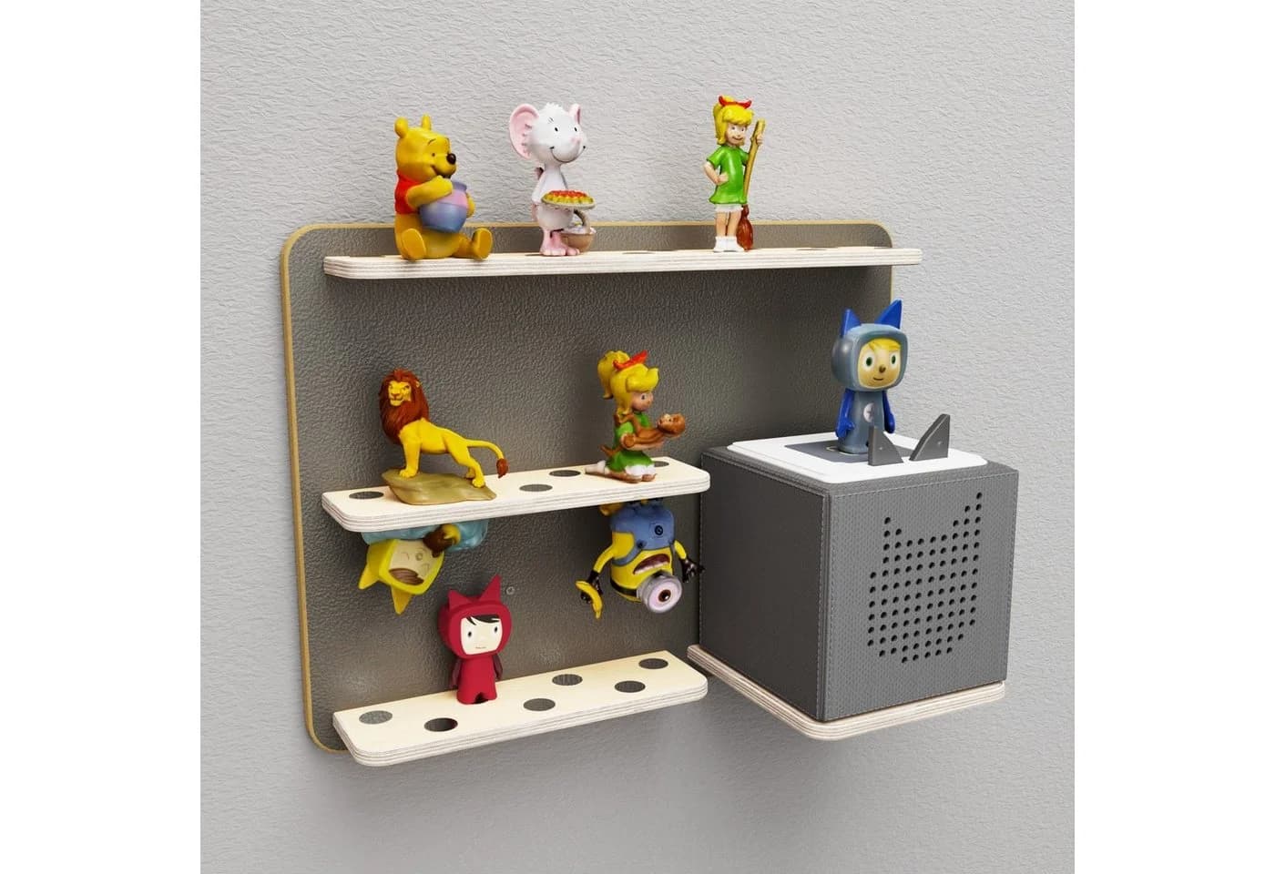 Holzura Kinderregal für Toniebox und Toniefiguren Grau