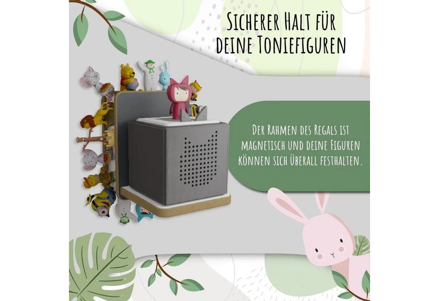 Holzura Kinderregal Grau Toniebox Regal für Toniefiguren Ladestation