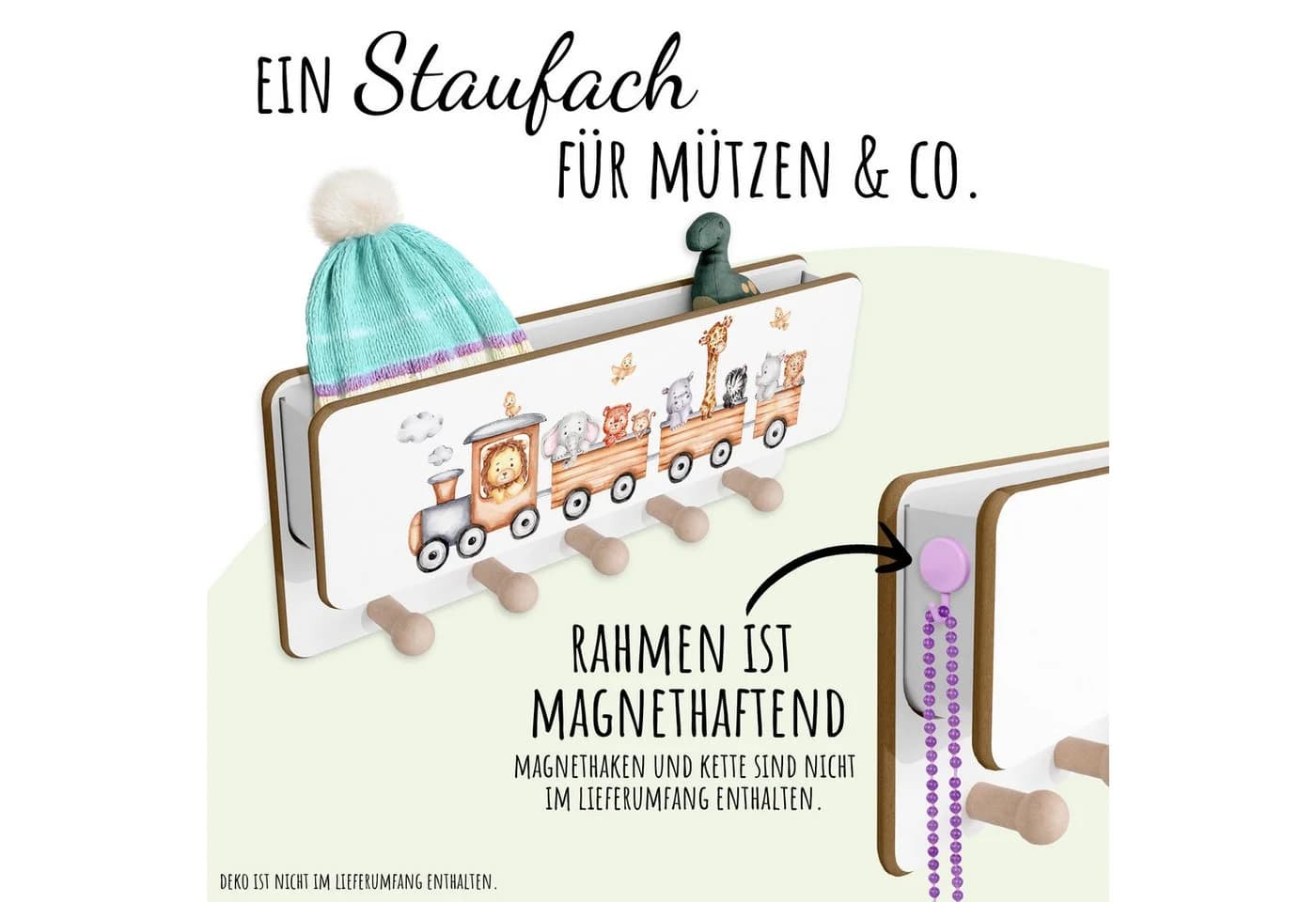 Holzura Kindergarderobe aus Holz mit Ablage und magnethaftendem Rahmen