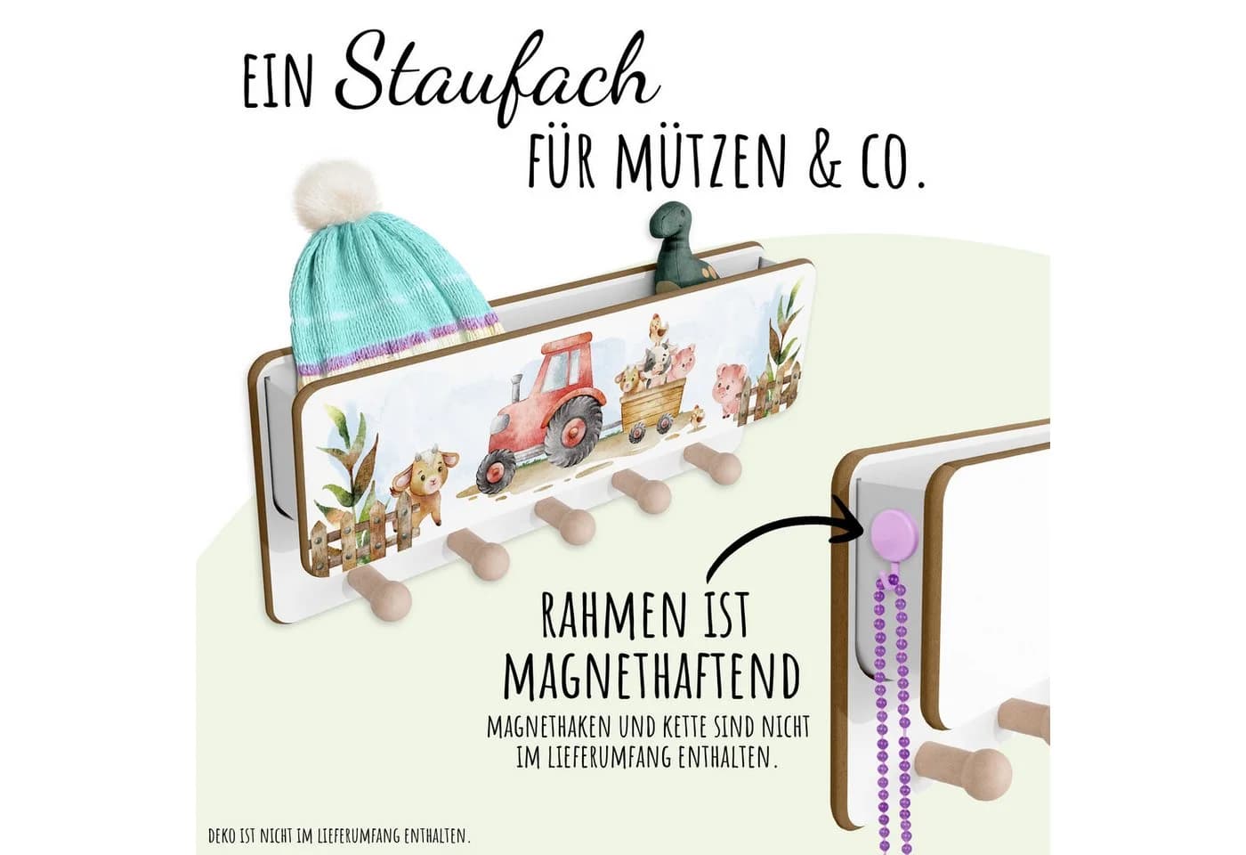 Holzura Kindergarderobe aus Holz mit Ablage und magnethaftendem Rahmen
