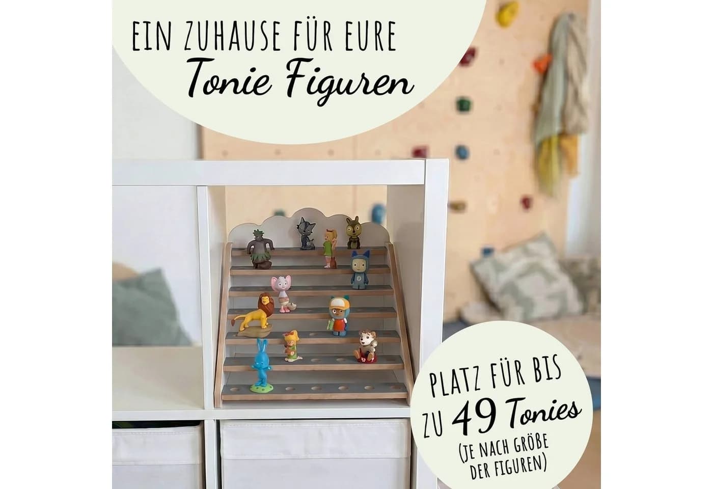 Holzura Kinderregal Tonie Regal für IKEA KALLAX – magnetisch – grau