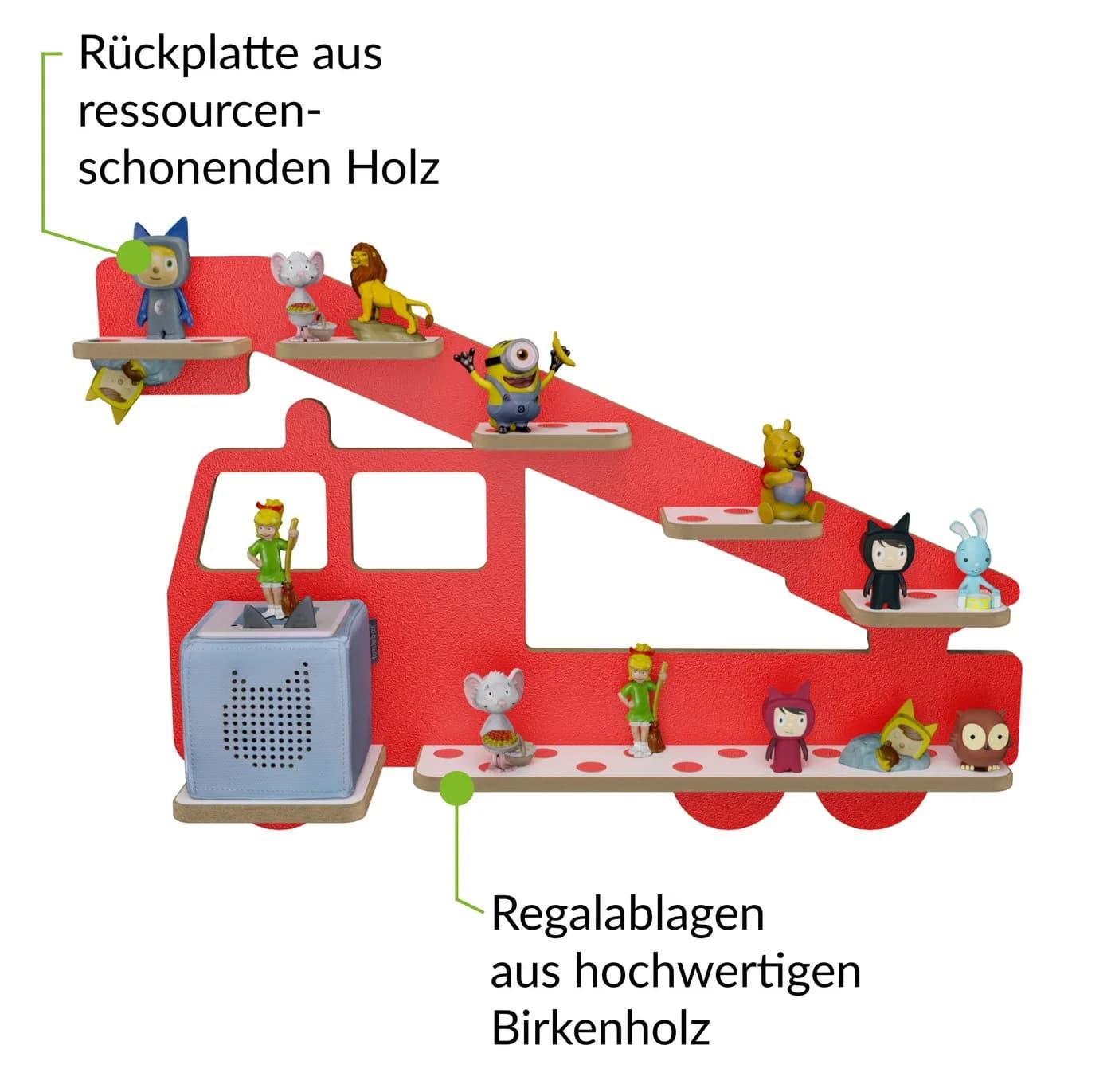 Holzura Kinderregal Tonieregal Feuerwehr Design für Toniebox und Figuren