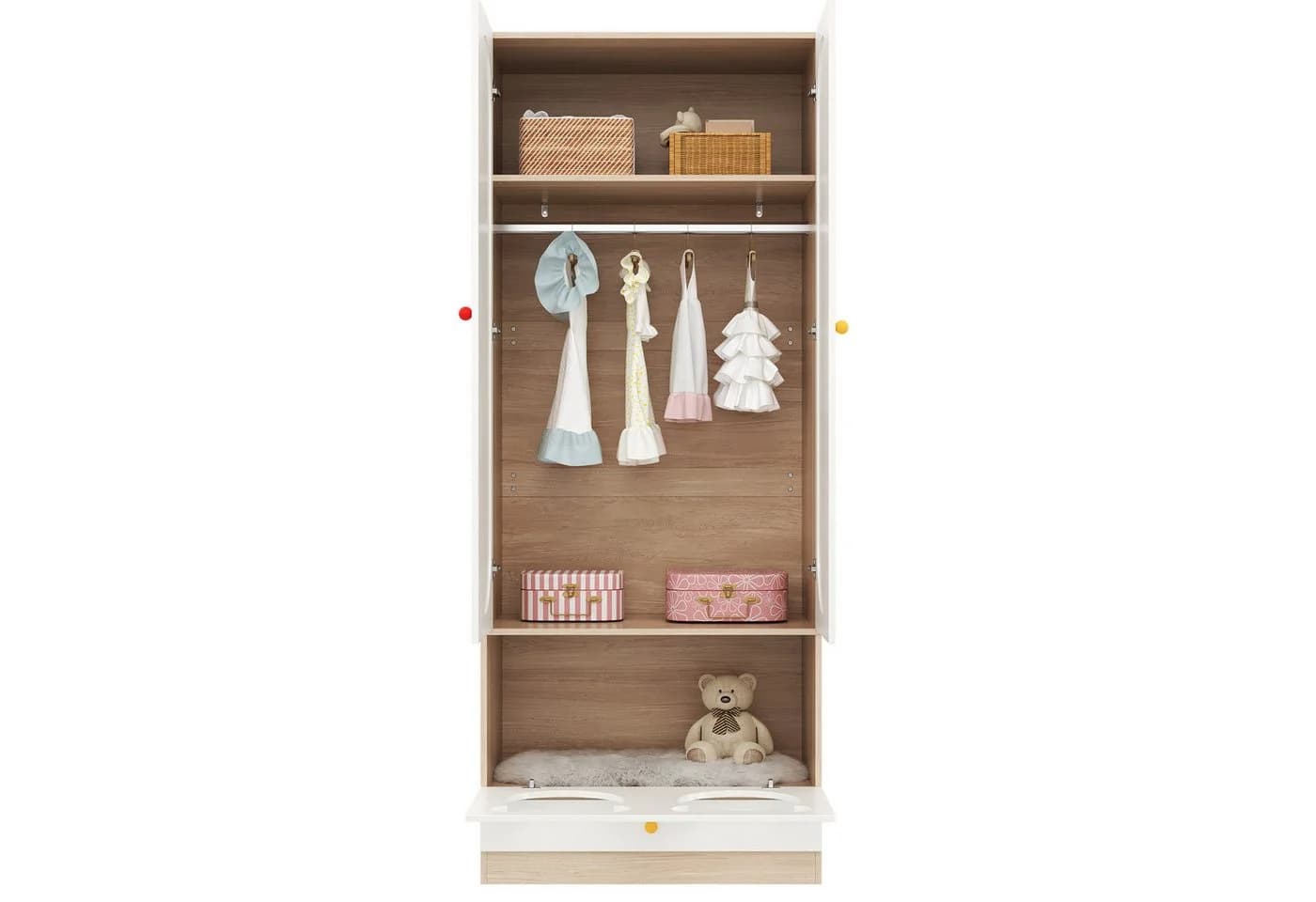 KEFEYA Kinderkleiderschrank Weiß Bären-Design