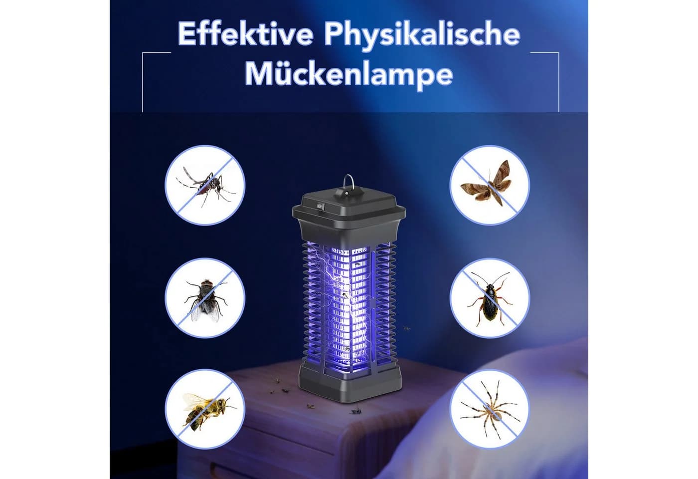 Fofile Insektenvernichter Mückenlampe UV 365nm 6W mit 1000V Elektroschock