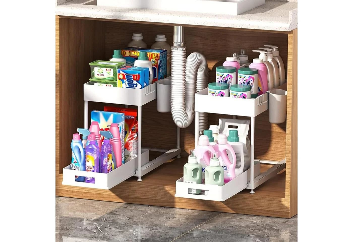 Refined Living Unter-Spülenschrank-Organizer 2-tlg. Schwarz/Weiß