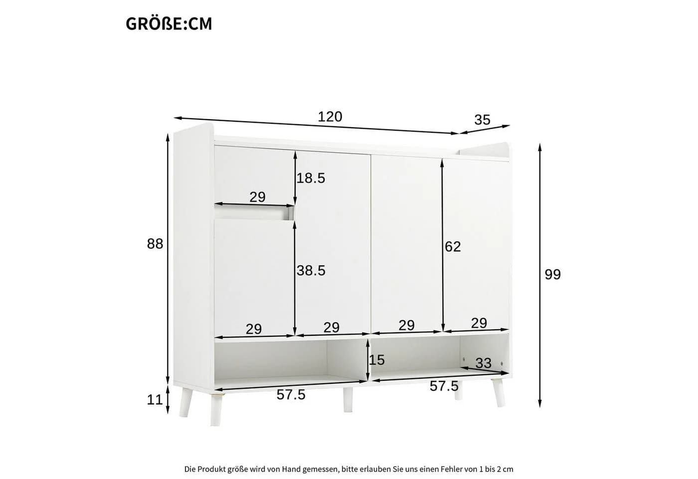 Ulife Sideboard Kommode Schuhschrank Weiß 4 Türen 1 Schublade
