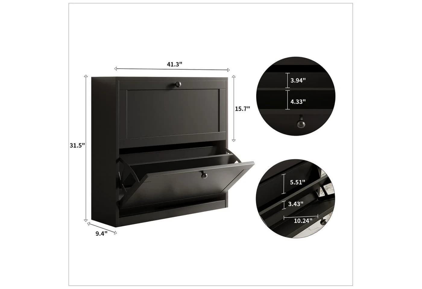 VOWNER Schuhschrank mit 2 Klappen, Schuhregal Schmal 80 x 24 x 80 cm