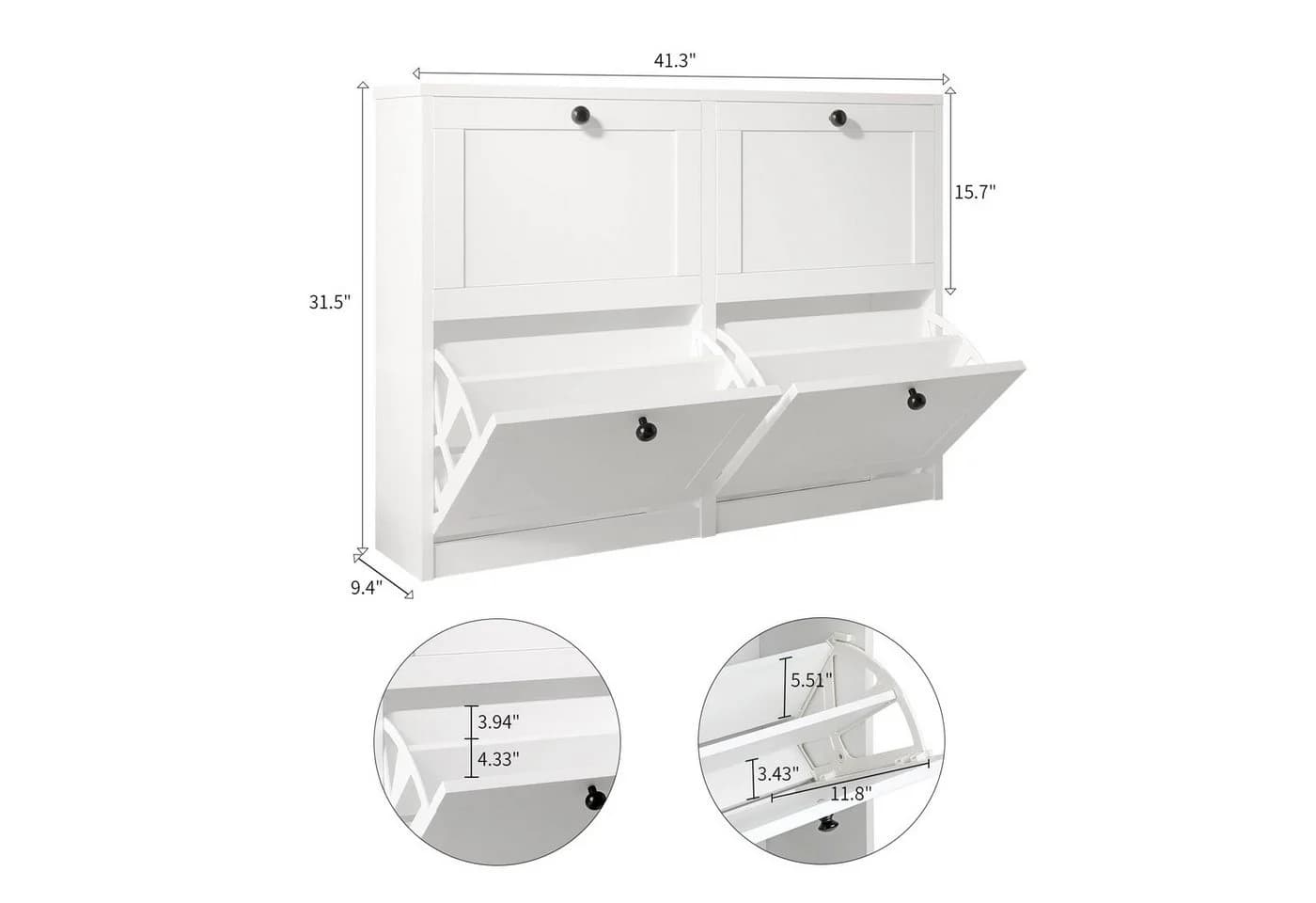 VOWNER Schuhschrank 4 Klappen 8 Fächer Weiß