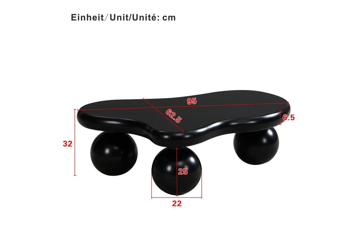 Ulife Couchtisch Wohnzimmertisch Wolkenform LED-Beleuchtung 16 Farben Schwarz