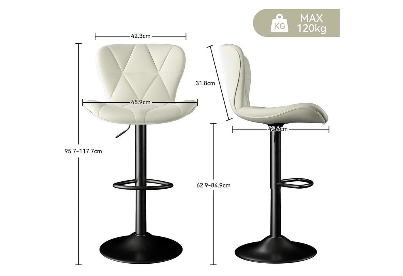 HawthyHome Barhocker 2er Set Höhenverstellbar Grau Kunstleder