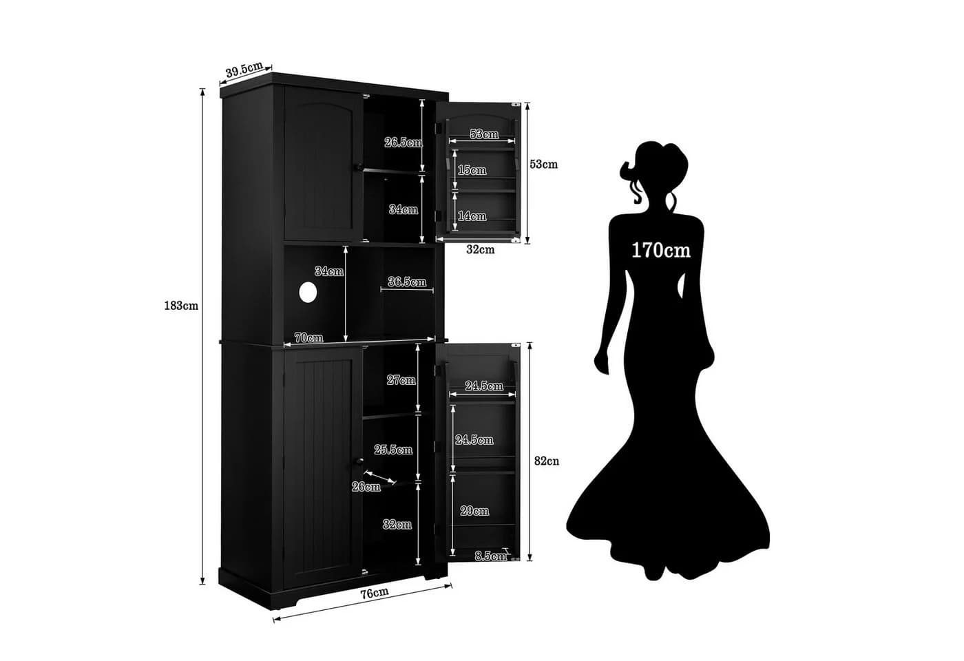 HOLTICO Hochschrank Küchenschrank 4 Türen 183 cm