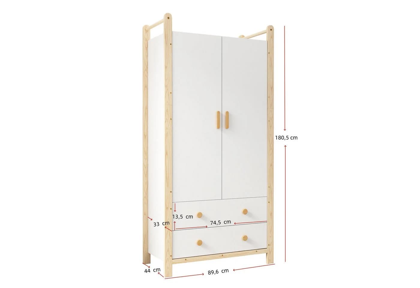 Ulife Kleiderschrank 2-türiger Garderobe mit Kleiderstange und 2 Schubladen