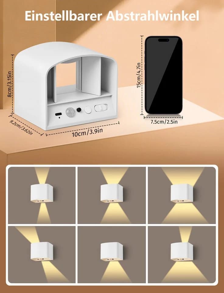 GeyouLux Wandleuchte 5000mAh Aufladbar Schwarz/Weiß LED-Lampe mit Bewegungsmelder