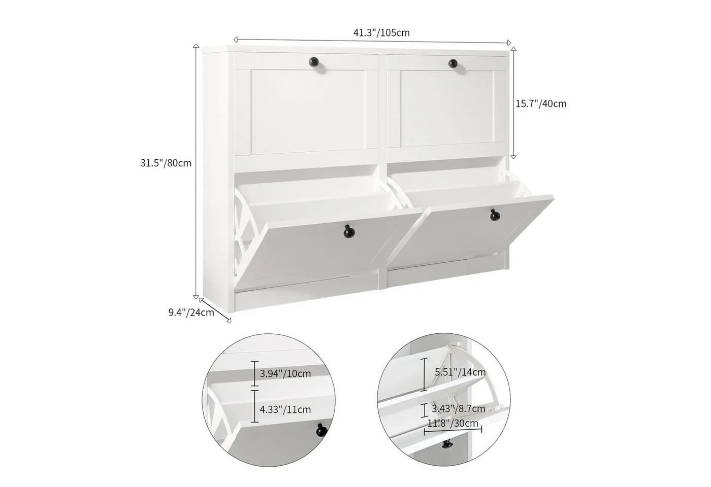 VOWNER Schuhschrank 8 Fächer 4 Klappen Verstellbare Schuhablage