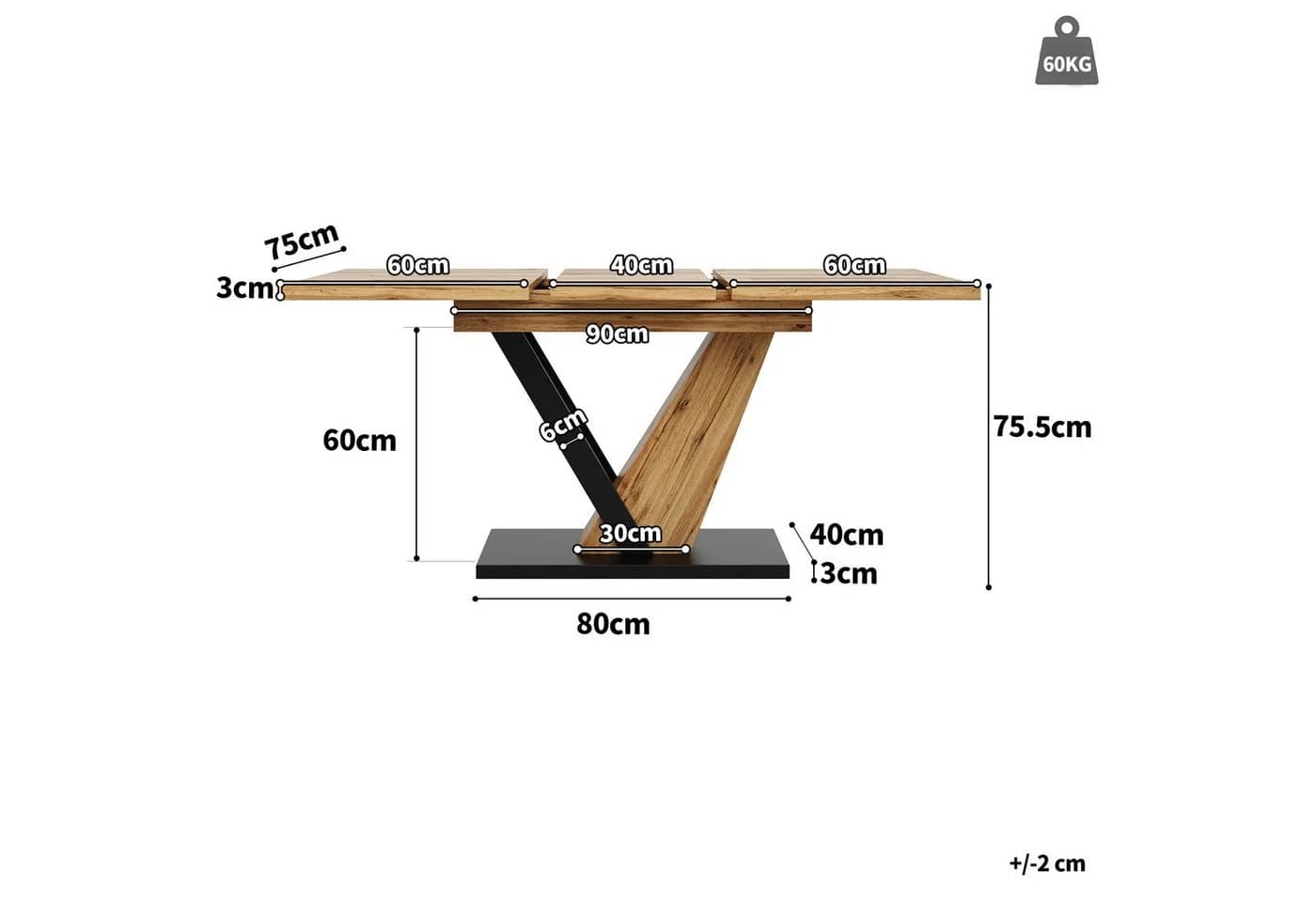 Ulife Ausziehbarer Esstisch MDF Holzmaserung Beige/Schwarz