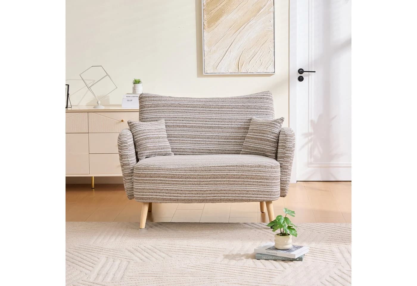 TavilaEcon 2-Sitzer Sofa Modern Khaki mit Armlehnen