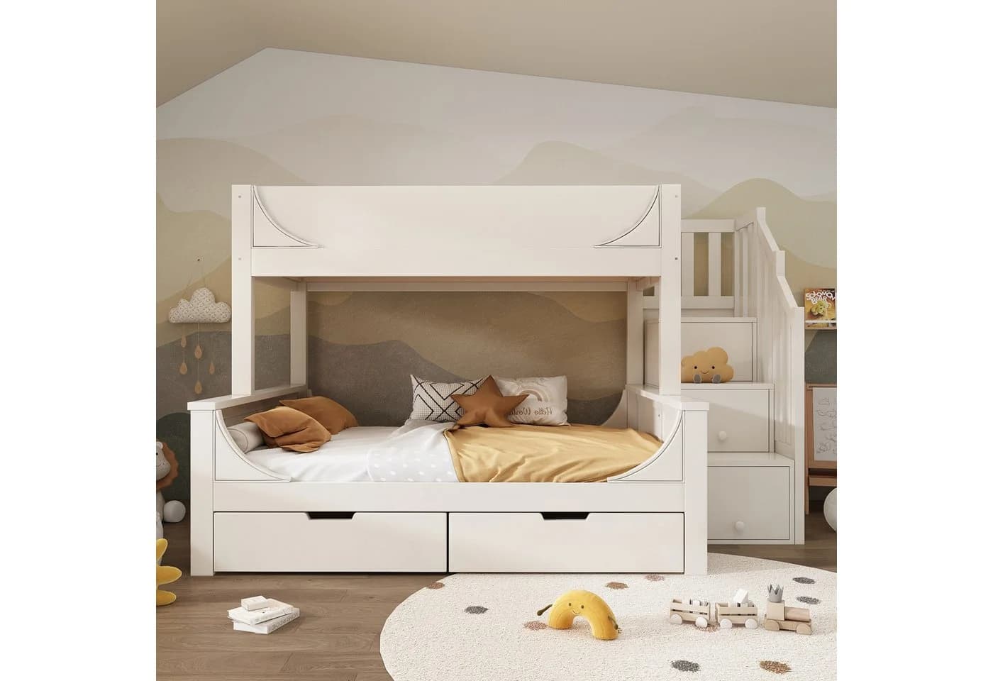 TavilaEcon Etagenbett Weiß Massivholz & MDF