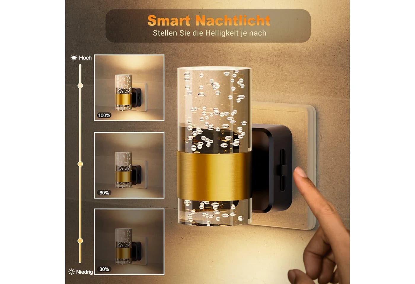 LOHAS-LED LED Nachtlicht Steckdose Acryl dimmbar mit Dämmerungssensor