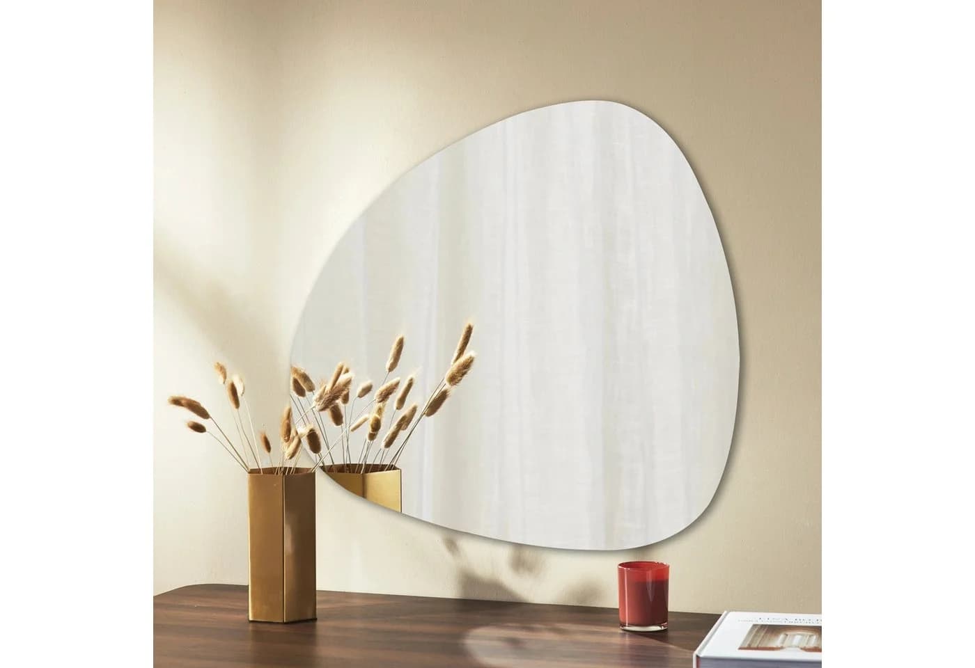 WDWRITTI Asymmetrischer Wandspiegel Steinform Silber HD Glas