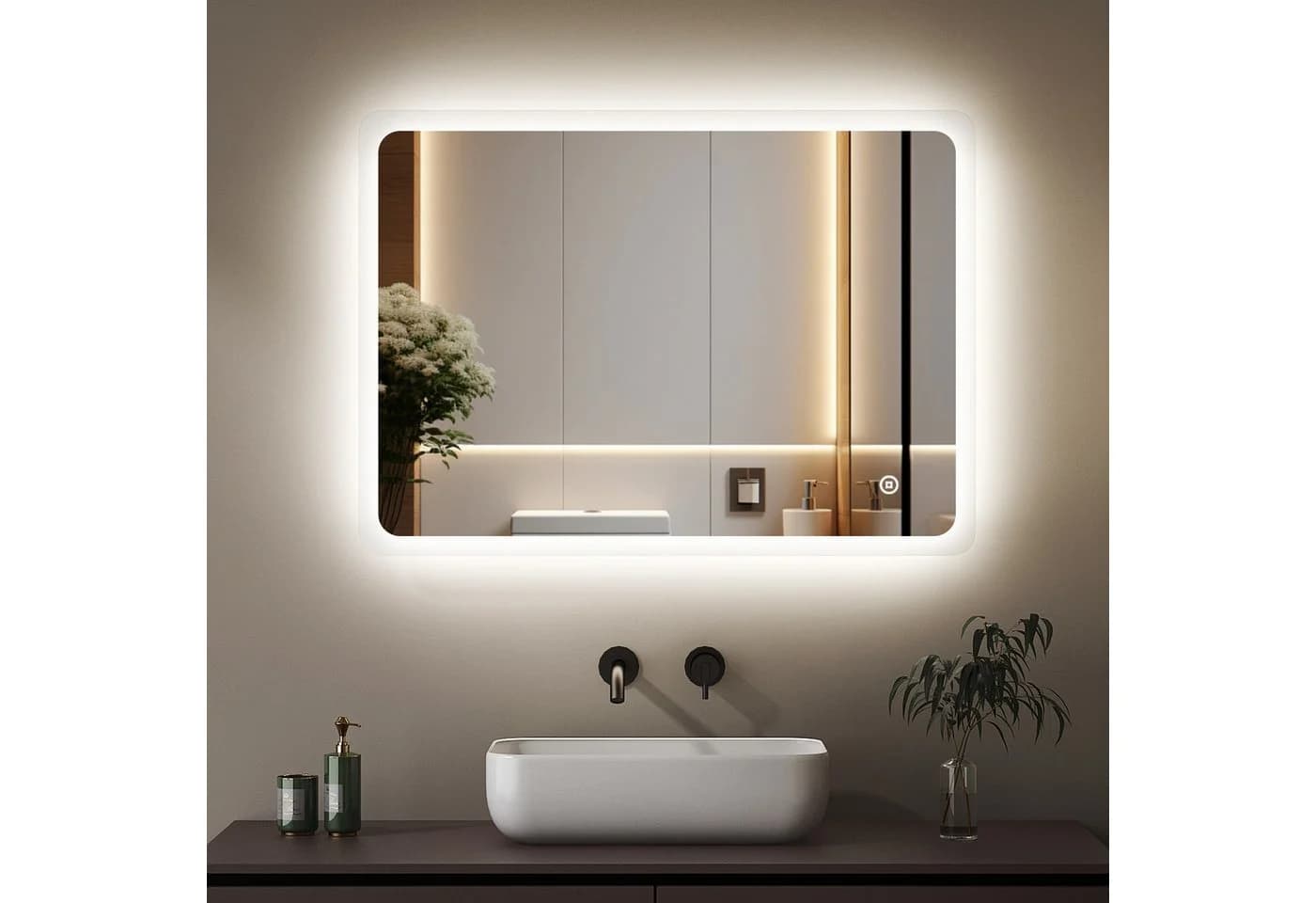 WDWRITTI Badezimmerspiegel LED Touch 3000K/4000K/6500K IP44