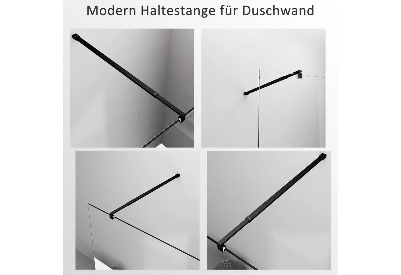 Hopibath Duschwand-Stabilisationsstange Chrom Schwarz 360° Drehbar