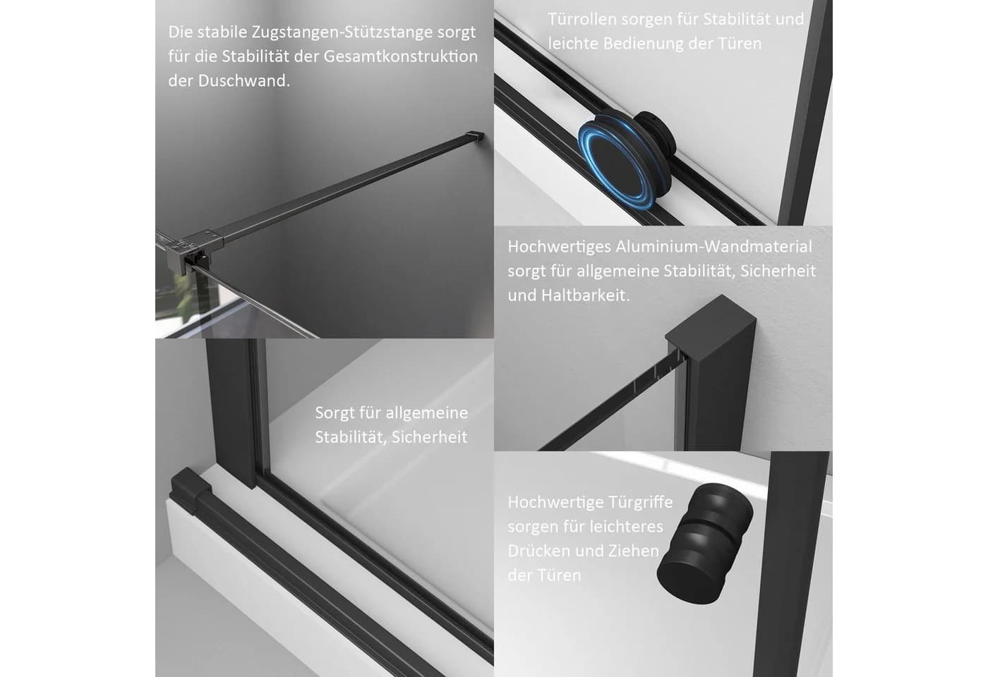 Hopibath Badewannenaufsatz Schiebetür Duschwand 6mm Sicherheitsglas Schwarz