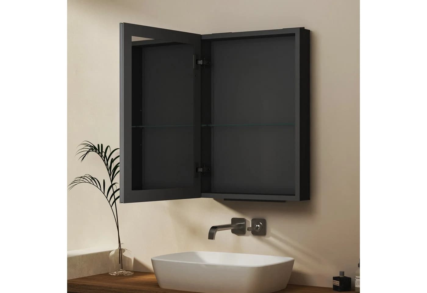 Hopibath Badezimmerspiegelschrank Schwarz 2-türig 80x60cm