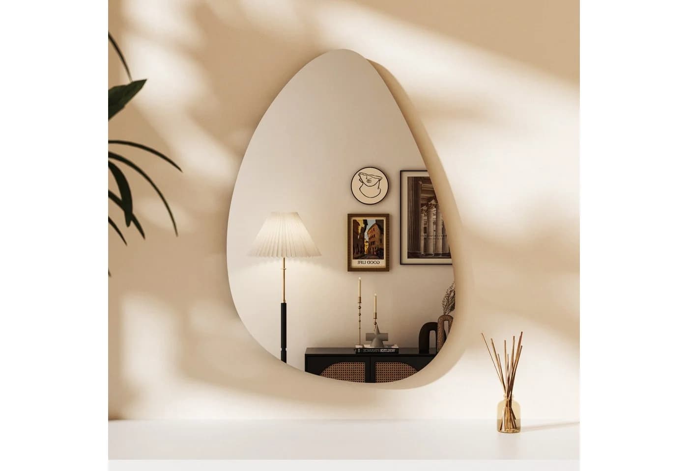 Hopibath Badspiegel Asymmetrisch Wassertropfen 65x90cm Rahmenlos