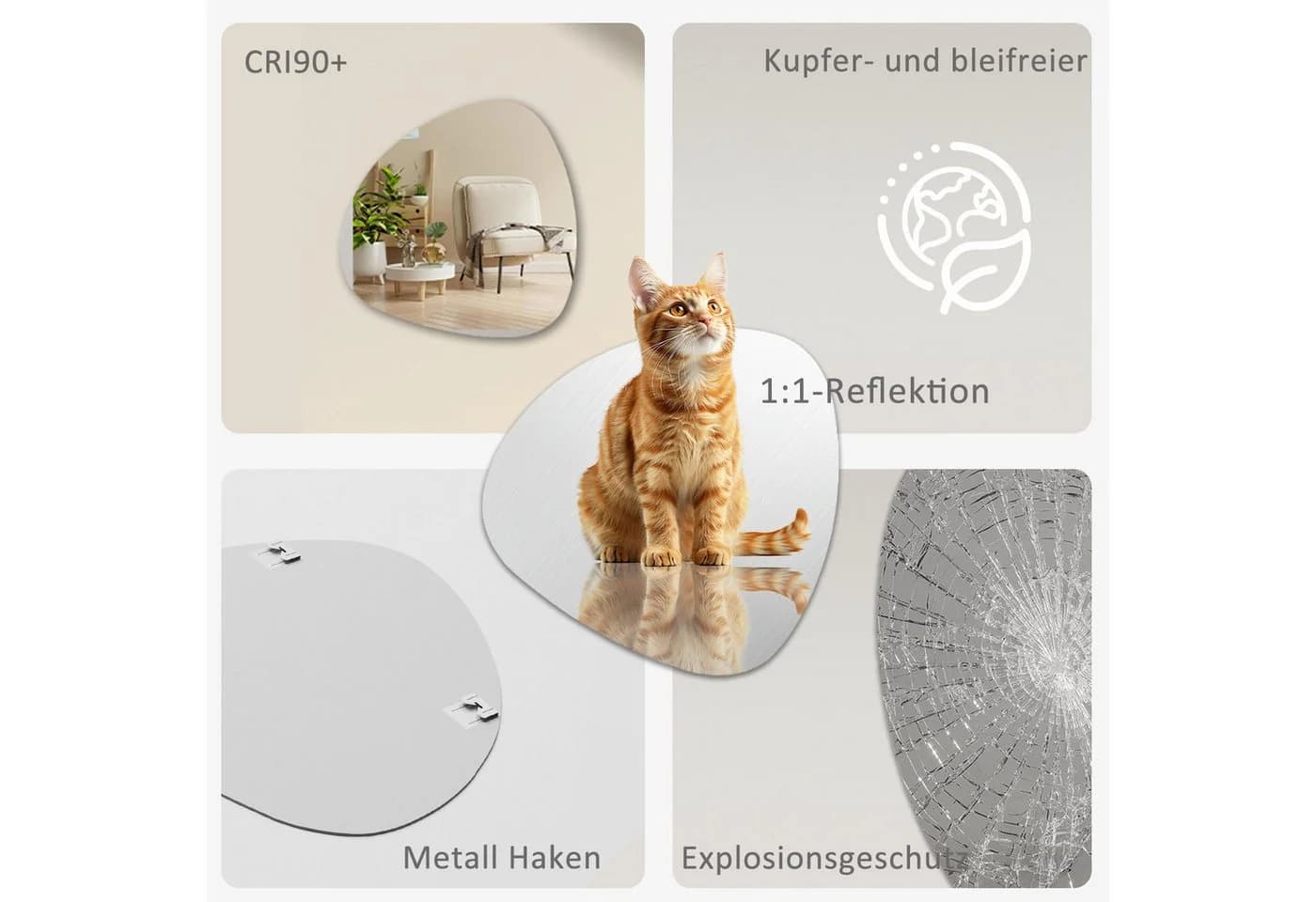 Hopibath Badspiegel Rahmenlos Asymmetrisch Steinform 80x80cm