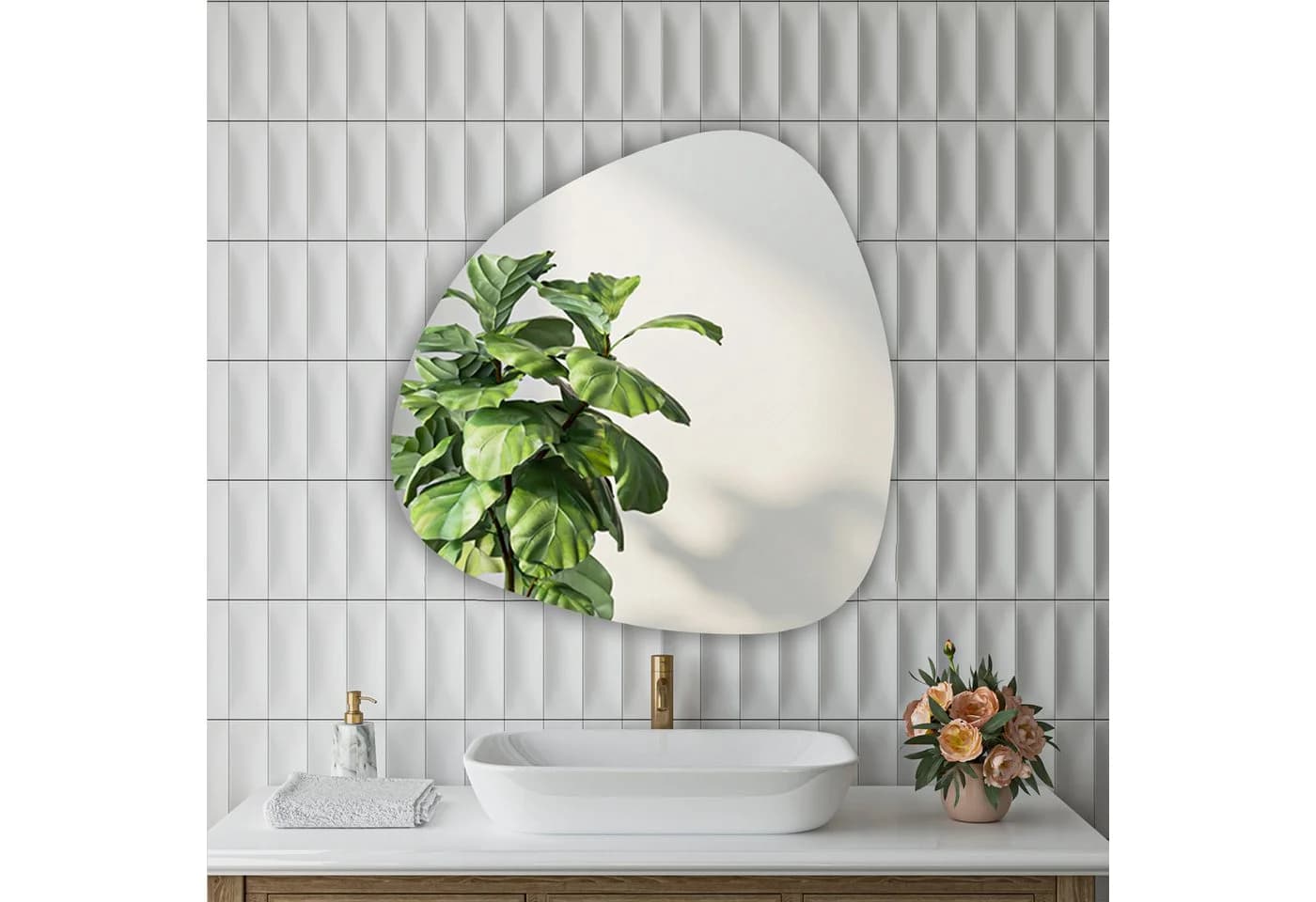 Hopibath Asymmetrischer Badspiegel Steinform 5mm HD-Glas
