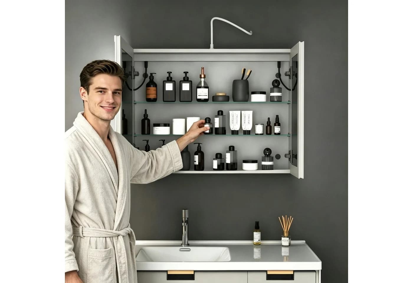 WDWRITTI Badezimmerspiegelschrank Weiß mit LED & Entnebelung