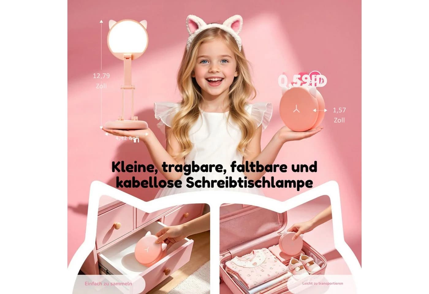 Vivitar LED Schreibtischlampe Rosa Wiederaufladbar 3600mAh