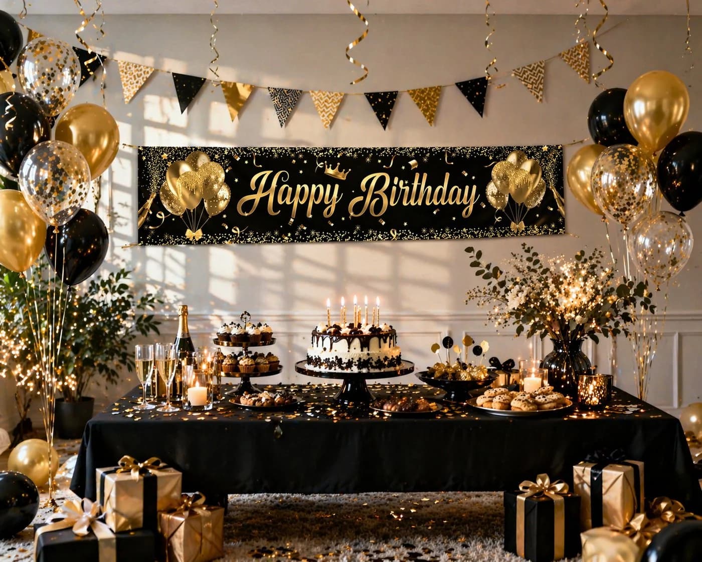 Venicce Love Happy Birthday Banner Schwarz Gold Geburtstag Girlande