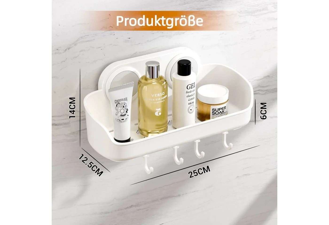 Elegear Duschablage 25x12.5cm Ohne Bohren mit Saugnapf & 4 Haken