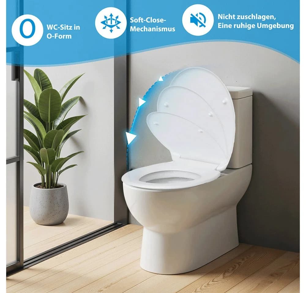 Elegear WC-Sitz Rund Weiß Soft-Close Quick-Release