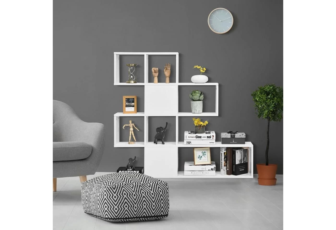 COSTWAY Bücherregal 5 Etagen Raumteiler Holz Freistehend Weiß
