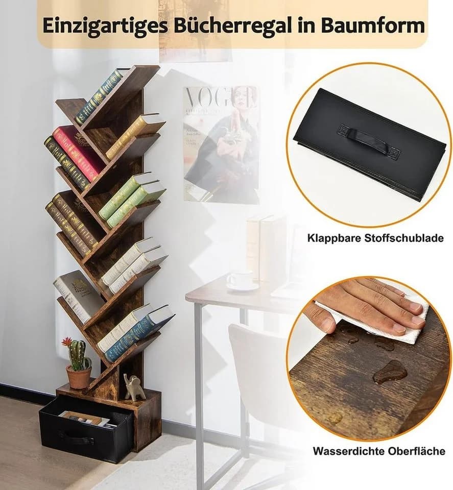 KOMFOTTEU Bücherregal Baumförmig Braun 10 Ablagen