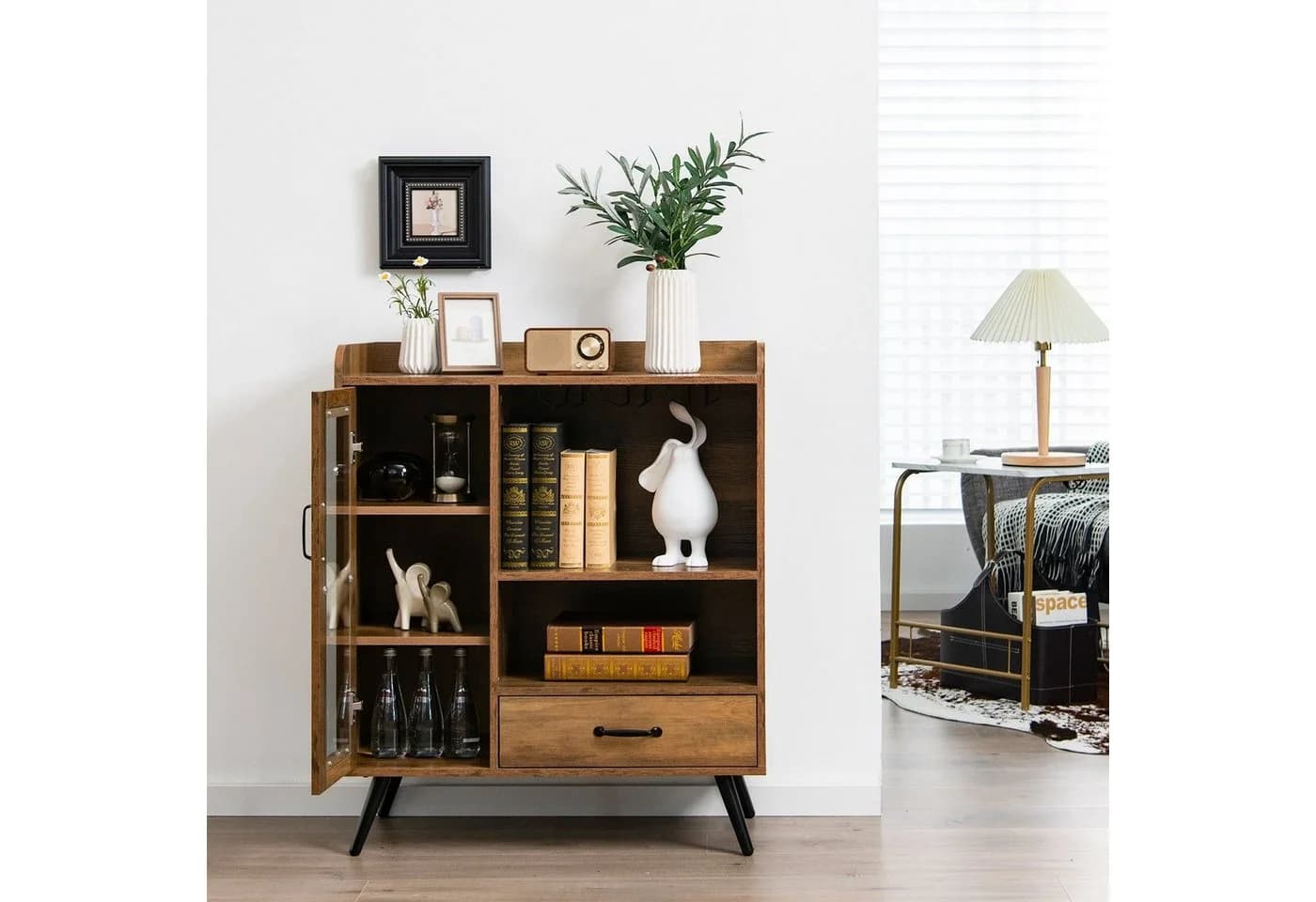COSTWAY Weinschrank Barschrank Braun mit 8 Flaschenregalen