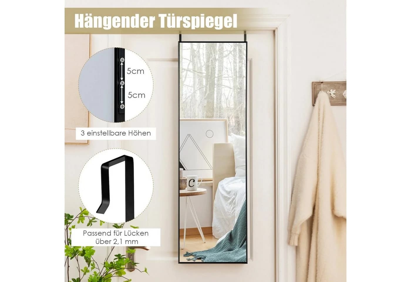COSTWAY Ganzkörperspiegel 37x120cm Schwarz Alu