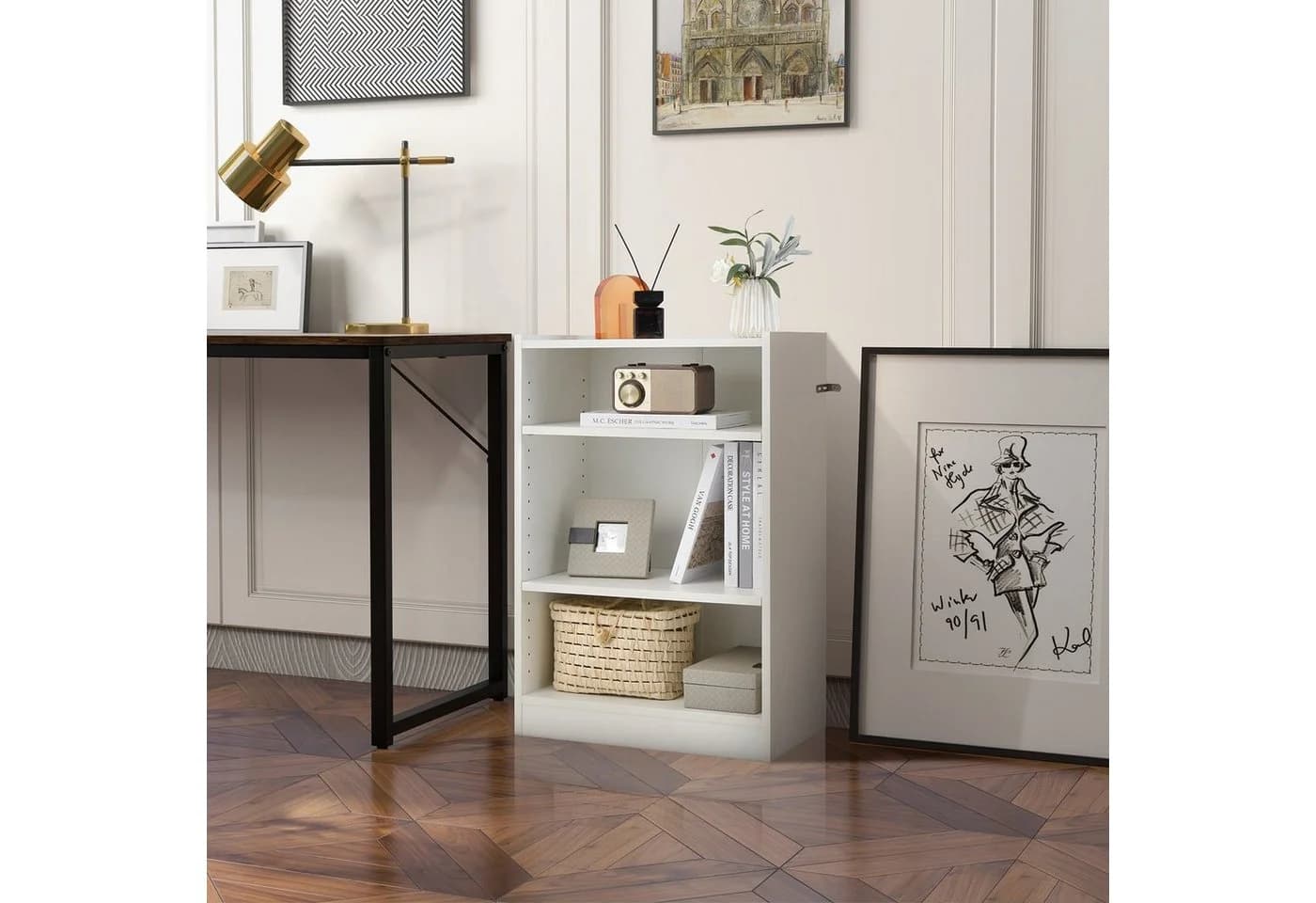 COSTWAY Bücherregal 3 Fächer Weiß Holzwerkstoff