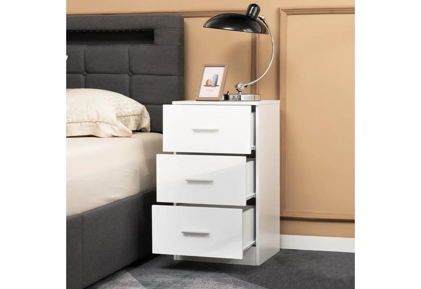 COSTWAY Aktenschrank 3 Schubladen Schwarz/Weiß Büroschrank Beistelltisch