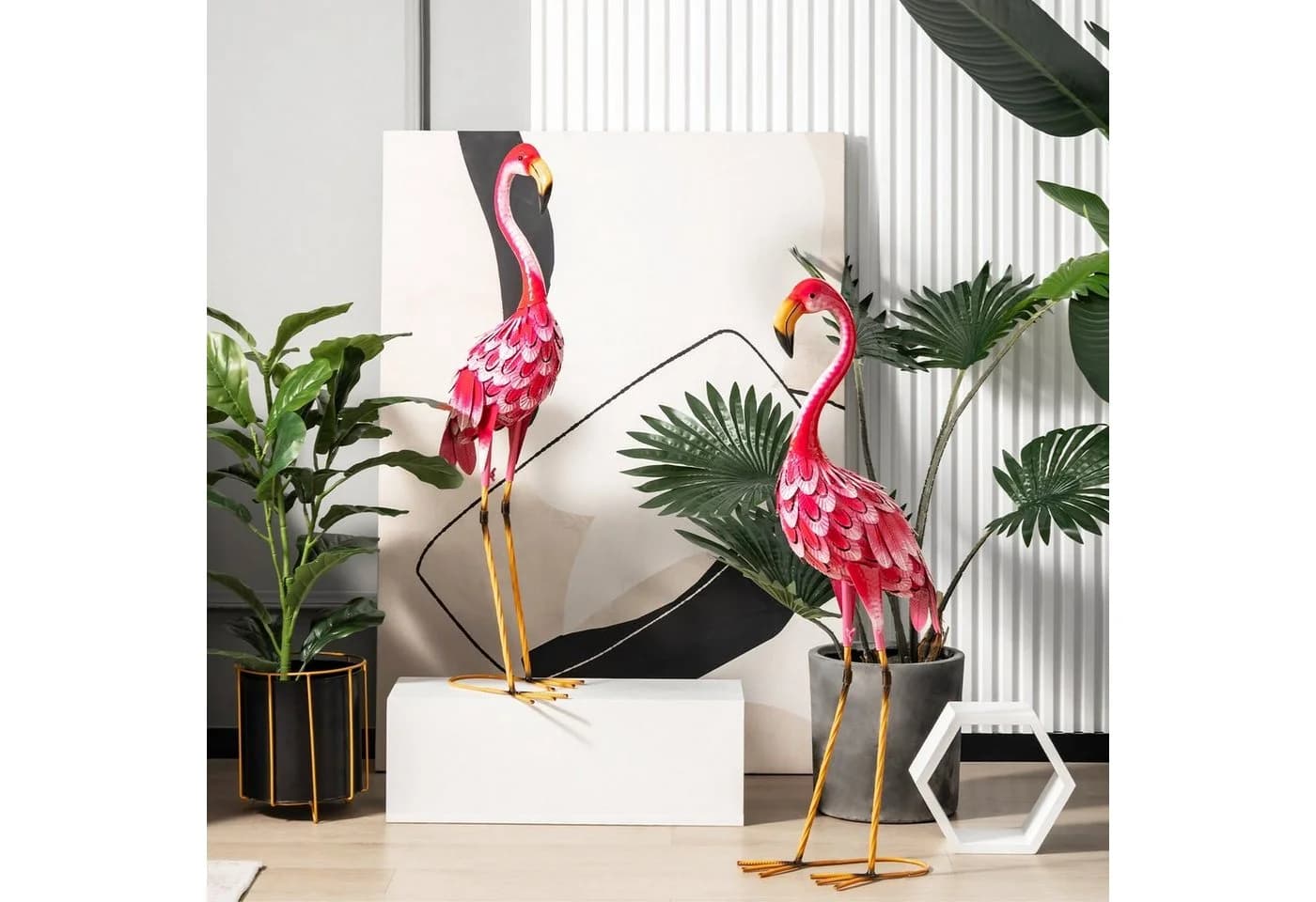 COSTWAY Gartenfigur 2er-Set Flamingo Gartenstatuen Metall