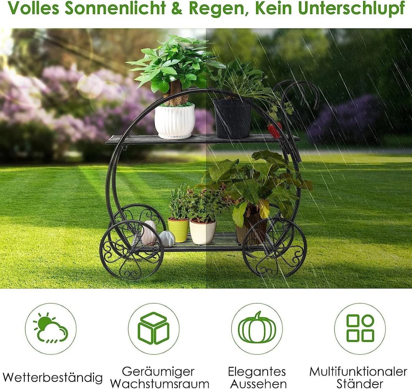 KOMFOTTEU Blumenständer Pflanzenregal Schwarz Wetterfest