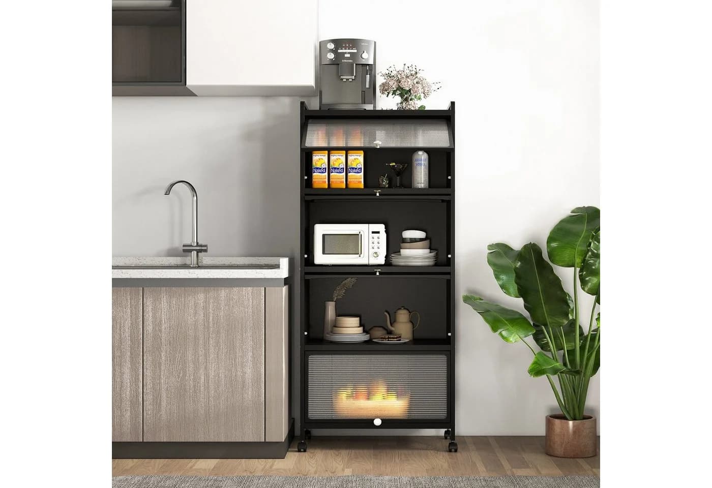 COSTWAY Hochschrank 5-stufig Küchenregal Schwarz