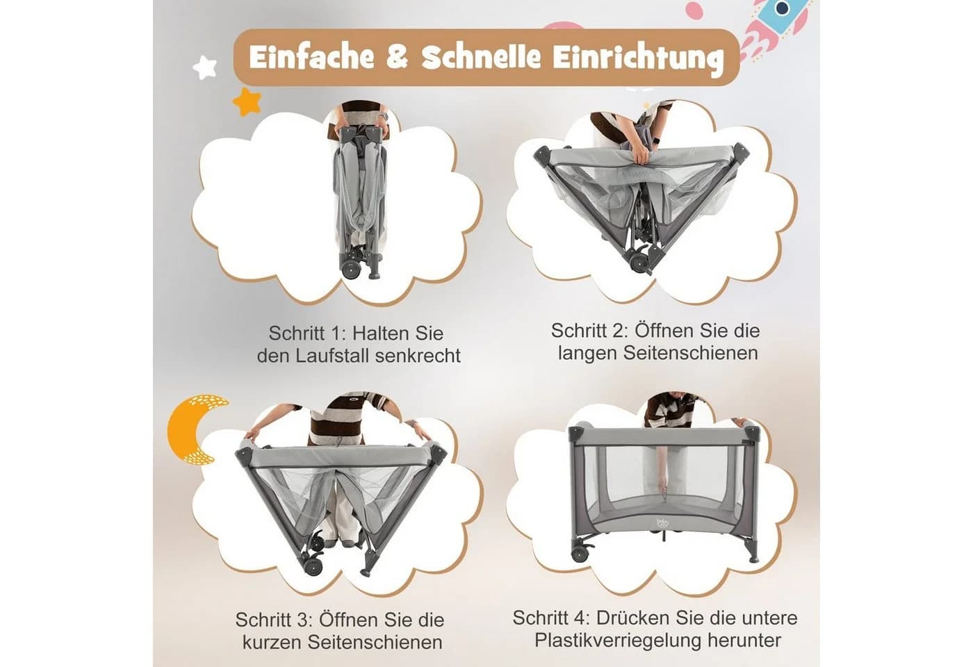 COSTWAY Baby-Reisebett mit Matratze & Wickeltisch 110 x 78 x 78 cm