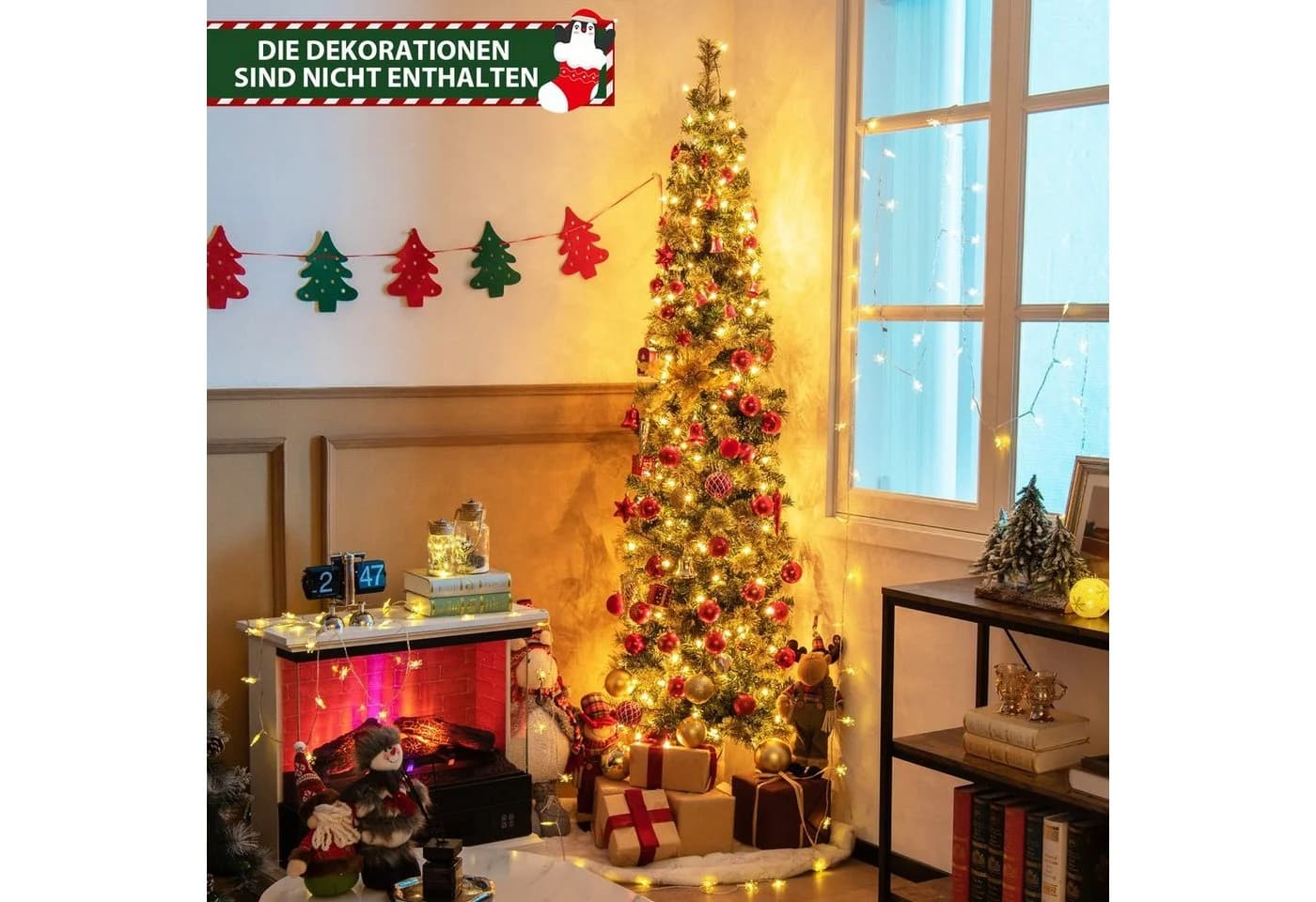 COSTWAY Künstlicher Weihnachtsbaum 210cm Halber Tannenbaum mit 150 LEDs